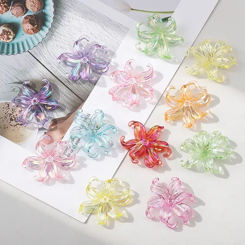 Cuentas de Pétalos de Flor de Iris AB Irisado Plástico Transparente Colorido DIY Accesorios para Horquillas Ropa Joyería