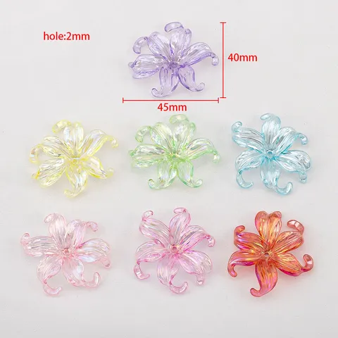 Cuentas de Pétalos de Flor de Iris AB Irisado Plástico Transparente Colorido DIY Accesorios para Horquillas Ropa Joyería