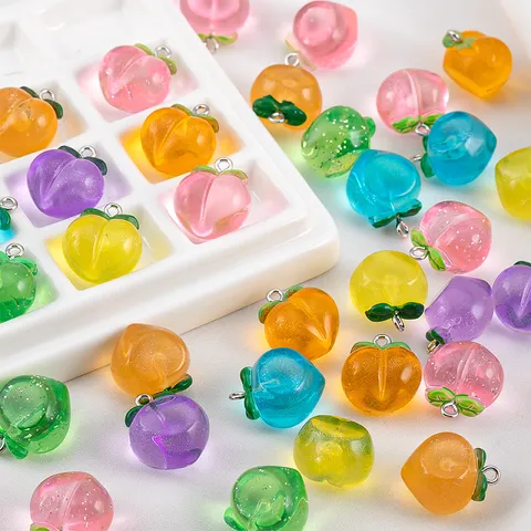DIY 3D Transparent Peach Resin Pendants For Jewelry Making Bracelet Necklace Keychain Charms Glitter Acrylic Fruit Accessory