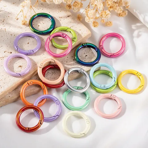 Alloy Colorful Spring O-Ring Buckle For DIY Keychain Connector Jewelry Making Accessories Macaron Color Round Open Ring Electroplated