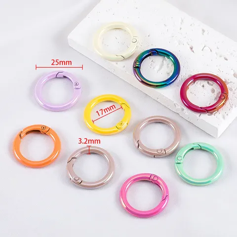 Alloy Colorful Spring O-Ring Buckle For DIY Keychain Connector Jewelry Making Accessories Macaron Color Round Open Ring Electroplated