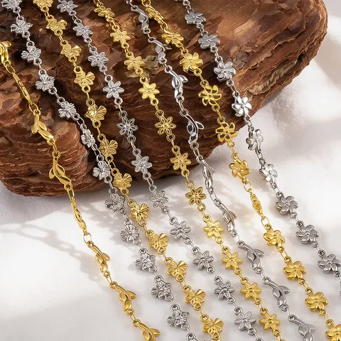 Stainless Steel Pastoral Style DIY Jewelry Chain For Necklace Bracelet Making Windmill Flower Wheat Ear Steel Gold Color