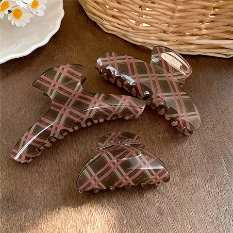 Pinza de Pelo de Acrílico a Cuadros Estilo Coreano Pasador Geométrico Vintage Elegante Abrazadera de Tiburón Accesorios Cabello Mujer