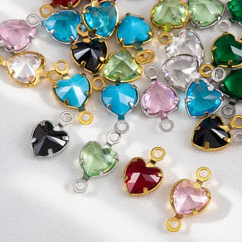 Hartvormige Glazen Hanger 304 Roestvrij Staal Connector DIY Sieradenbenodigdheden Voor Ketting Armband Maken Vrouwen Bruiloft Cadeau