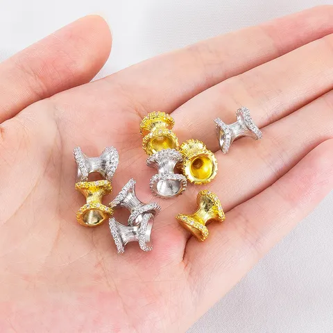 Kupfer Mikro-Strass Gebürstete Sanduhr Zwischenperlen Doppellagige Blumenkappe Für DIY Armband Halskette Schmuckherstellung
