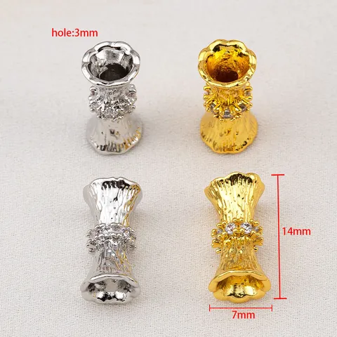 Copper Rhinestone Waist Shaped Spacer Beads Vertical Texture Big Hole Barrel Beads DIY Bracelet Necklace Jewelry Making
