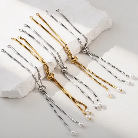 304 Roestvrij Staal Verstelbare Glijdende Kraal Doosketting Kunstparel Verlengketting Voor DIY Sieraden Armband Maken Benodigdheden