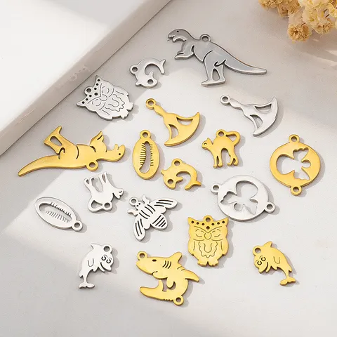304 Stainless Steel Animal Pendants Dinosaur Shark Cat Owl Bee Charms For DIY Necklace Bracelet Jewelry Making Supplies