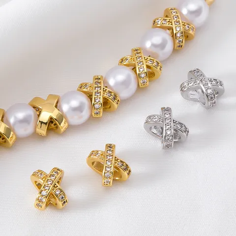 18K Vergoldete Kupfer Kreuzform Zwischenperlen Mit Strass-Einlage Für DIY-Schmuckherstellung Halsketten Armbänder Zubehör