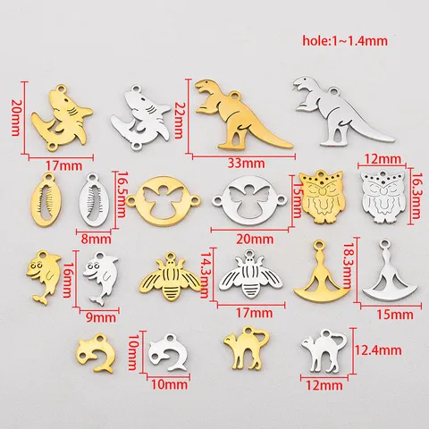 304 Stainless Steel Animal Pendants Dinosaur Shark Cat Owl Bee Charms For DIY Necklace Bracelet Jewelry Making Supplies