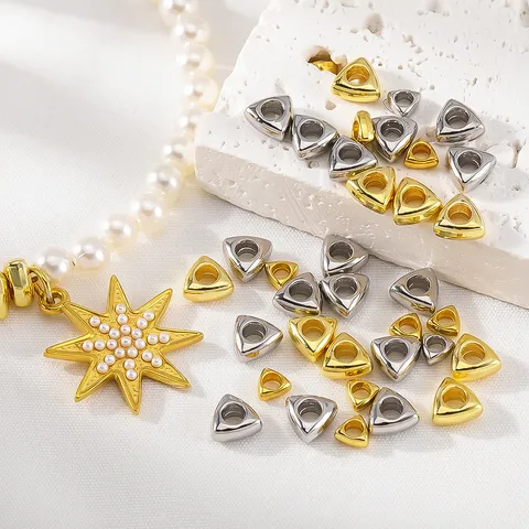 18K Gold Plated Copper Triangle Spacer Beads Geometric Geometric Loose Beads DIY Jewelry Findings For Bracelet Necklace Accessories