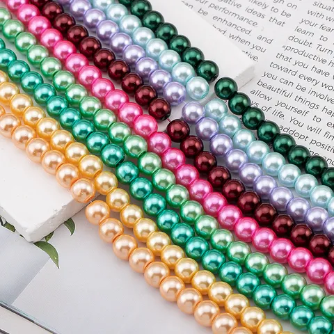 High Gloss Glass Colorful Artificial Pearl Loose Beads Round Ball Beads For Handcrafted DIY Jewelry Making Necklace Sweater Chain Crafting Materials