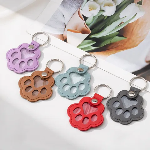 Leather Pet Paw Print Keychain Memorial Pendant Pet Hair Collection Cat Dog ID Tag Identification Label Key Ring