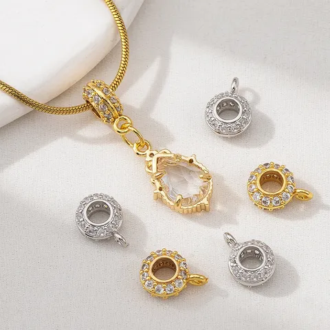Copper 18K Gold Plated Arched Large Hole Spacer Bead Inlaid Glass Rhinestone T-Piece Pendant Connector For DIY Jewelry Making