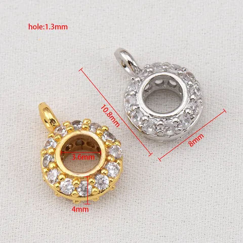 Copper 18K Gold Plated Arched Large Hole Spacer Bead Inlaid Glass Rhinestone T-Piece Pendant Connector For DIY Jewelry Making