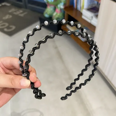 Korean Style Wave Rhinestone Hairband Elegant Plastic Fabric Headband Shiny Crystal Headwear For Women Daily Casual Party