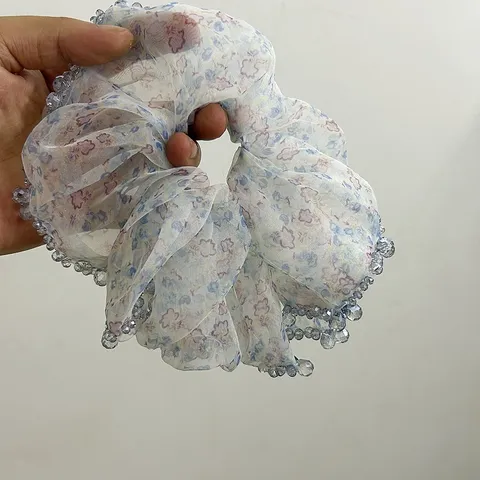 Elastico per Capelli Grande in Organza con Stampa Floreale da Donna Dolce Elastico con Decorazione in Perline Accessori per Capelli