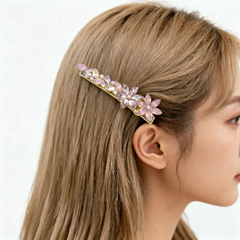 Elegant Crystal Flower Hair Clip Zirconia Handmade Duckbill Clip For Women Daily Wedding Bridal Styling Jewelry Pink Blue