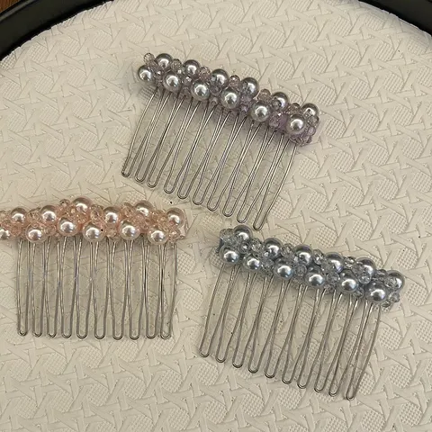 Peigne à Cheveux Inversé en Perles Artificielles Françaises Élégantes Alliage Perles de Cristal Améthyste pour Femmes