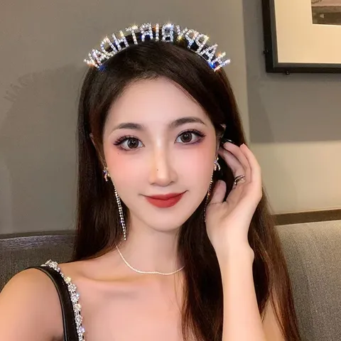 Happy Birthday Rhinestone Headband Alloy Metal Party Hair Band Women Girl Birthday Crown Tiara Hair Accessories