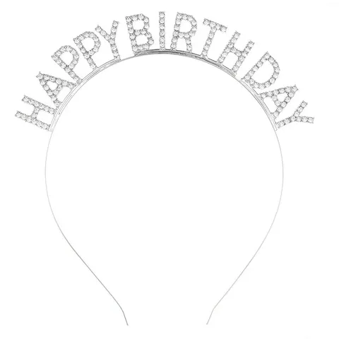 Happy Birthday Rhinestone Headband Alloy Metal Party Hair Band Women Girl Birthday Crown Tiara Hair Accessories