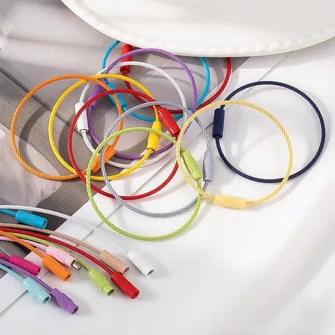 Candy Color Lacquered Steel Wire Keychain Rings With Screw Connectors Minimalist Metal Loop For DIY Jewelry Making Tag Key Ring