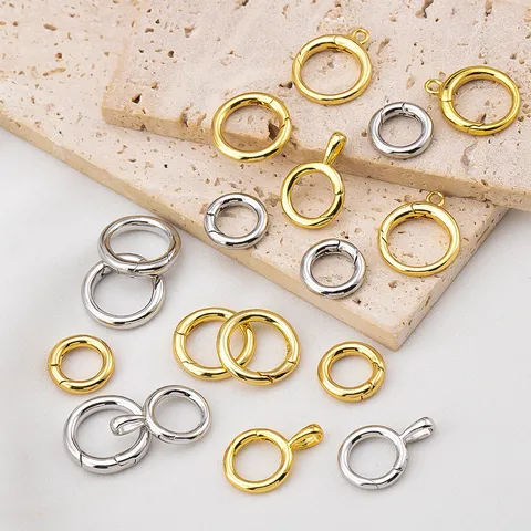 Cierre de Anillo de Resorte Redondo de Cobre Chapado en Oro de 18K Hebilla Universal Conector de Anillo de Círculo Abierto para Fabricación de Joyas DIY