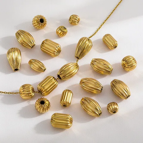 Cuentas de la Serie de Arrugas de Acero Inoxidable 304 Chapado en Oro Texturizado Sandía Oliva Gota de Agua Espaciadores Accesorios de Joyería DIY