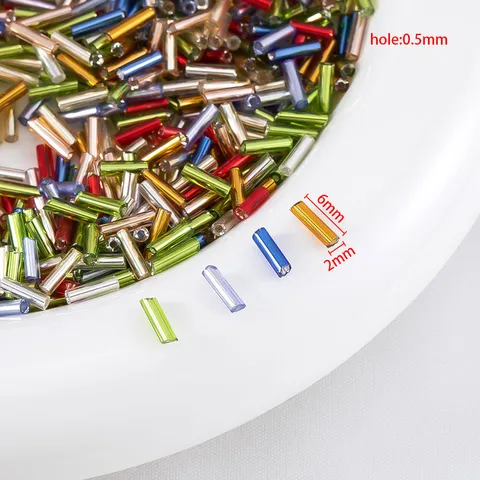 Silver Lined Glass Bugle Beads Straight Tube Seed Beads For DIY Jewelry Making Necklace Bracelet Accessory Material