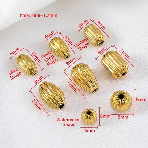 Cuentas de la Serie de Arrugas de Acero Inoxidable 304 Chapado en Oro Texturizado Sandía Oliva Gota de Agua Espaciadores Accesorios de Joyería DIY