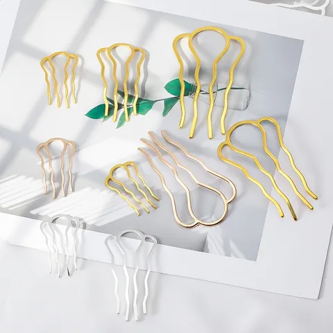 Vintage Legierung Wellig U-Förmige Haarkamm Haarnadel Basis Für Hanfu Kopfschmuck DIY Schmuckherstellung Zubehör