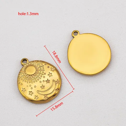 Sun Moon Star Round Coin Pendant 304 Stainless Steel 18K Gold Plated Relief DIY Necklace Earring Making Findings Astrology Jewelry Accessories