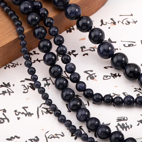 Starry Sky Glass Beads Shimmering Imitation Blue Sandstone Round Spacer Beads For DIY Jewelry Making Bracelet Accessories