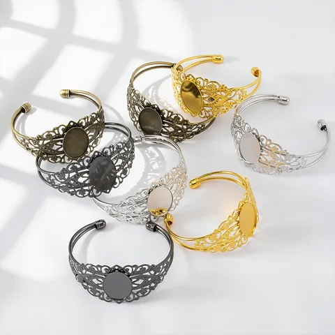 Retro Spitze Blume Oval Armband Basis Lünette Einstellung Für Zeit Edelstein DIY Schmuckherstellung Erkenntnisse Eisen Galvanisiert
