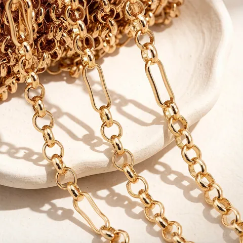 Gold Plated Copper Paperclip O-Link Chain For DIY Necklace Bracelet Making Flat Wire Metal Jewelry Finding Chain Accessory