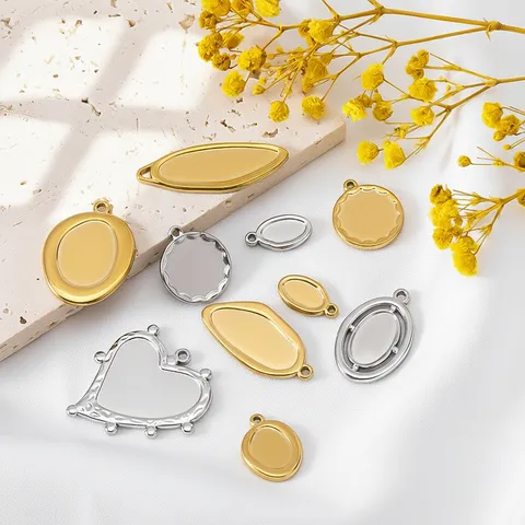 DIY 304 Roestvrij Staal Hanger Charms 18K Goud Verguld Hart Rond Ovaal Onregelmatige Basis Voor Sieraden Maken Ketting