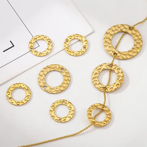Stainless Steel Round Disk Pendant Double Hole Connectors Embossed Textured Round Plate Charm DIY Jewelry Making Accessories