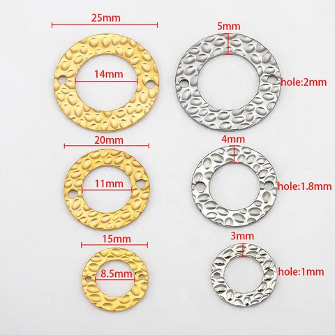Stainless Steel Round Disk Pendant Double Hole Connectors Embossed Textured Round Plate Charm DIY Jewelry Making Accessories