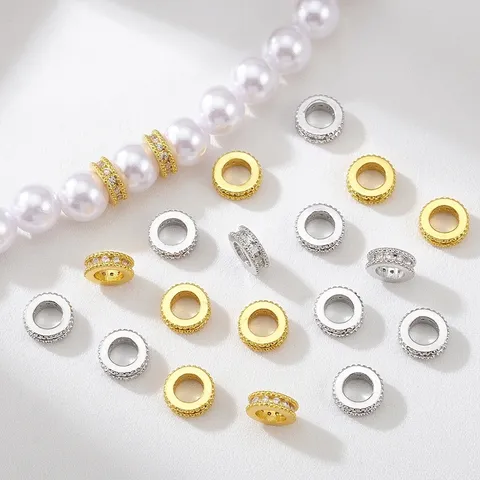 Cuentas Espaciadoras Redondas de Cobre y Strass Cuentas Forma Engranaje Agujero Grande Para Accesorios de Joyería de Bricolaje Pulsera Collar