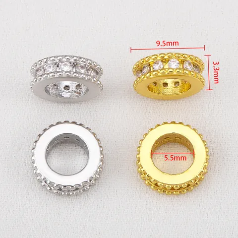 Cuentas Espaciadoras Redondas de Cobre y Strass Cuentas Forma Engranaje Agujero Grande Para Accesorios de Joyería de Bricolaje Pulsera Collar