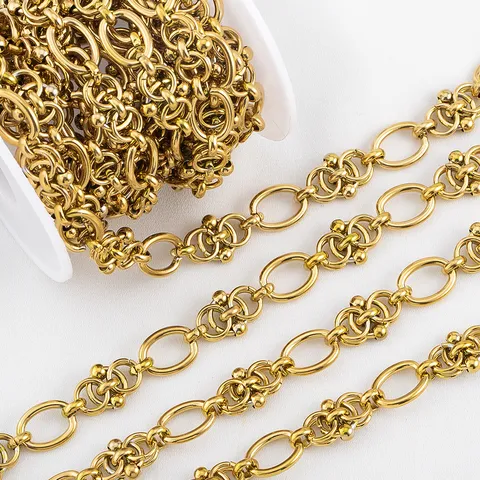 304 Stainless Steel Handmade Linked Ring Chain Round Bead Hip Hop Chunky Chain For DIY Jewelry Making Bag Accessories