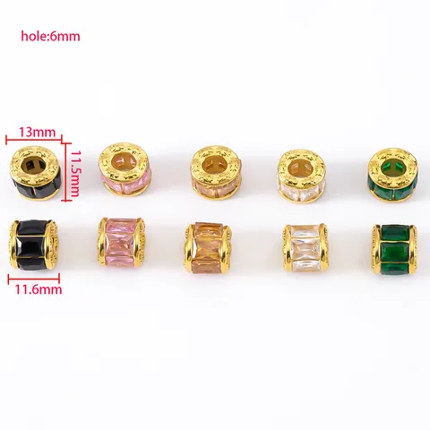 18K Gold Plated Stainless Steel Large Hole Barrel Beads Glass Inlaid Vintage DIY Jewelry Making Supplies Charms Beads