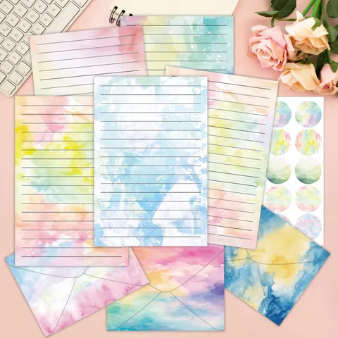 Watercolor Stationery Set 160 Pieces Writing Paper Envelopes And Stickers Multicolor Gradient Ins Style Birthday Invitation Letter Paper Set
