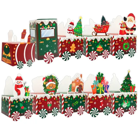 Calendrier de l'Avent de Noël Petit Train Boîte en Papier d'Emballage de Bonbons Décoration de Fête Festive