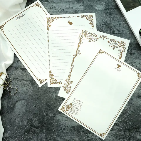 Conjunto de Papel de Carta de Papel Kraft Retro Vintage Floral Papel de Escritura Decorativo Para Suministros Escolares de Oficina