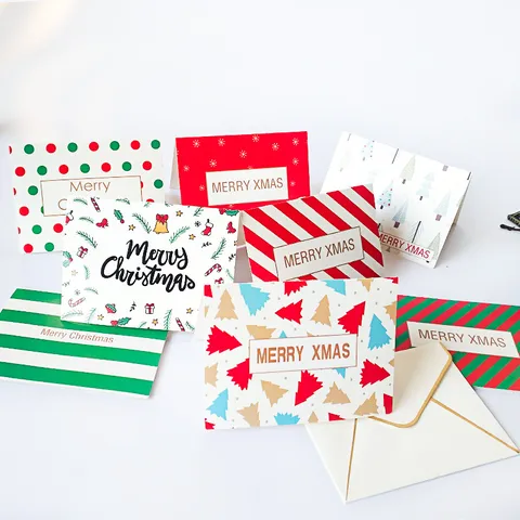 Cartoon Christmas Greeting Cards With Envelopes Merry Christmas Message Gift Cardboard Cards For New Year Holiday Decoration