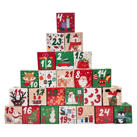 Cajas de Calendario de Adviento de Navidad Multicolor Cajas de Regalo de Cartón con Cuenta Regresiva Cajas de Almacenamiento de Dulces de Navidad