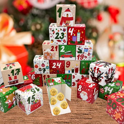 Cajas de Calendario de Adviento de Navidad Multicolor Cajas de Regalo de Cartón con Cuenta Regresiva Cajas de Almacenamiento de Dulces de Navidad