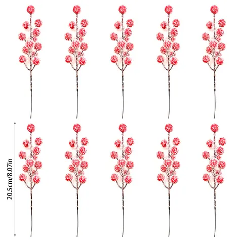 10Pcs Artificial Frosted Red Berry Stems With Snow Christmas Berries For Holiday Home Decor Wedding Party Vase Fillers