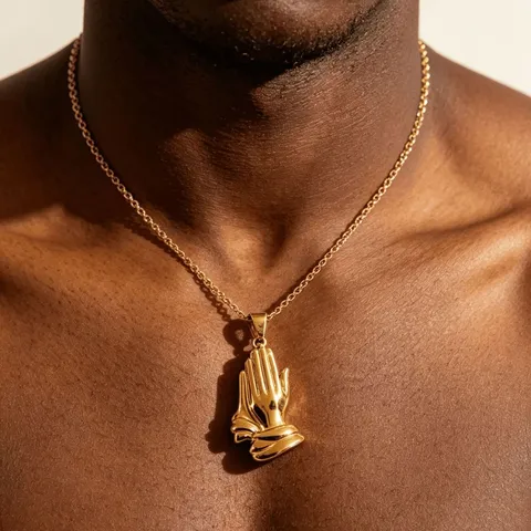 Collana con Pendente Mappa Africana Mani Giunte in Acciaio Inossidabile Catena Dorata Retro Gioiello Regalo Uomo Donna